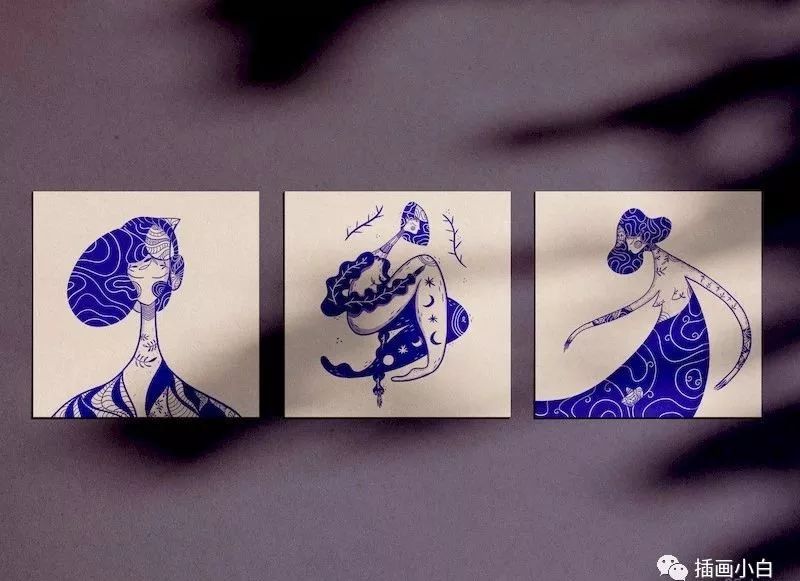 图片[3]-蓝色夸张的手绘女性人物插画素材分享【0069】-procreatechahua