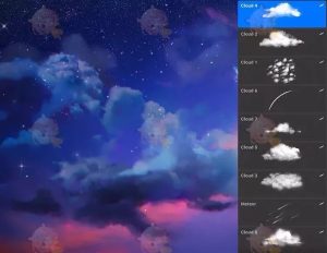手绘云朵云彩流星乌云白云绘画iPad画笔图案procreate笔刷【009】-procreatechahua