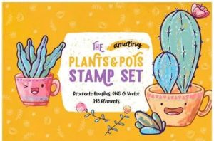 Procreate的植物和花盆图案套装【0227】-procreatechahua