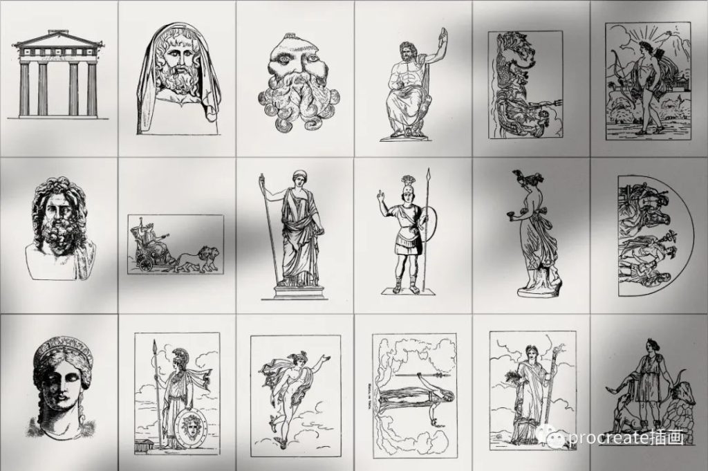 图片[1]-希腊神话人物矢量插画素材包【0229】-procreatechahua