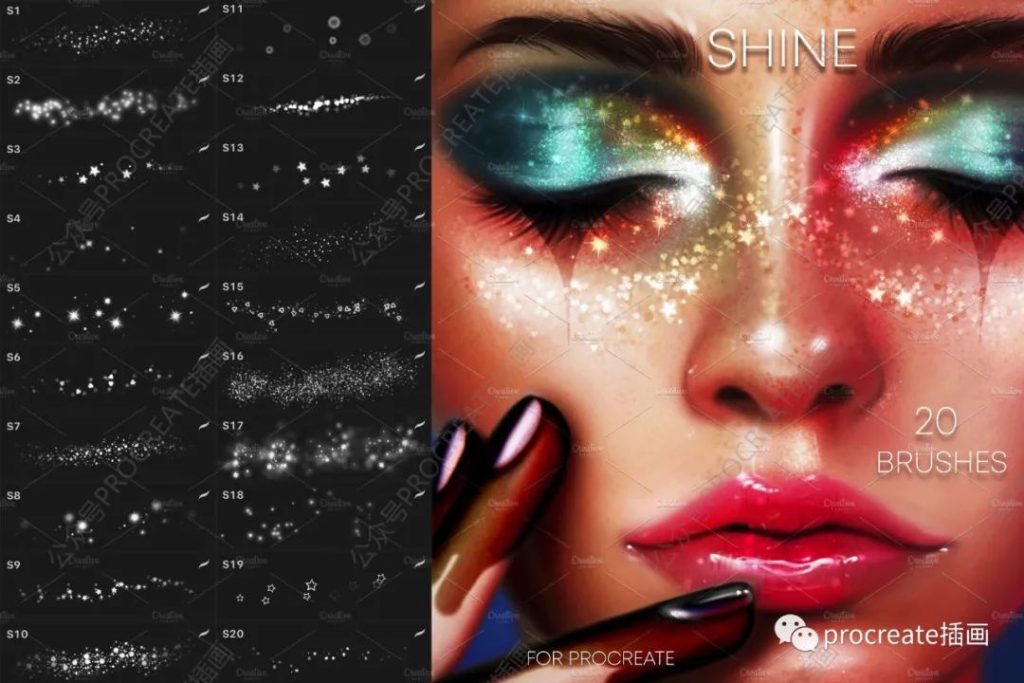 图片[4]-适用于Procreate的20个脸部化妆发光粒子笔【0305】-procreatechahua