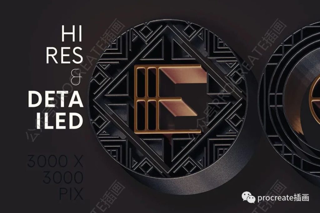 图片[4]-Artdeco风格的3D立体英文字体【0391】-procreatechahua