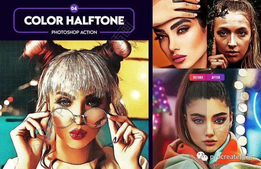 图片[4]-将人物照片处理成卡通数字绘画效果的PS动作插件【0432】-procreatechahua