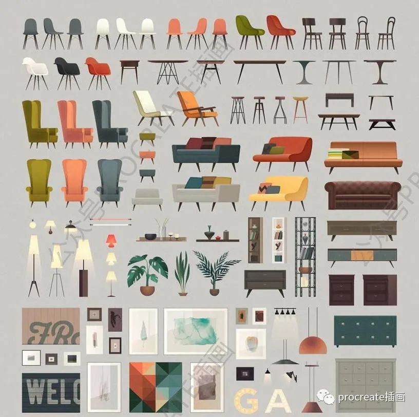 图片[4]-室内场景家具布置的矢量插画元素素材【0483】-procreatechahua