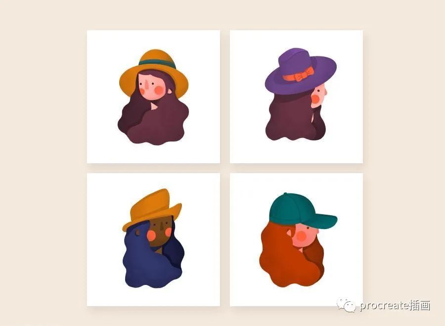图片[4]-戴帽子的女性人物头像的妇女节矢量插画素材【0500】-procreatechahua