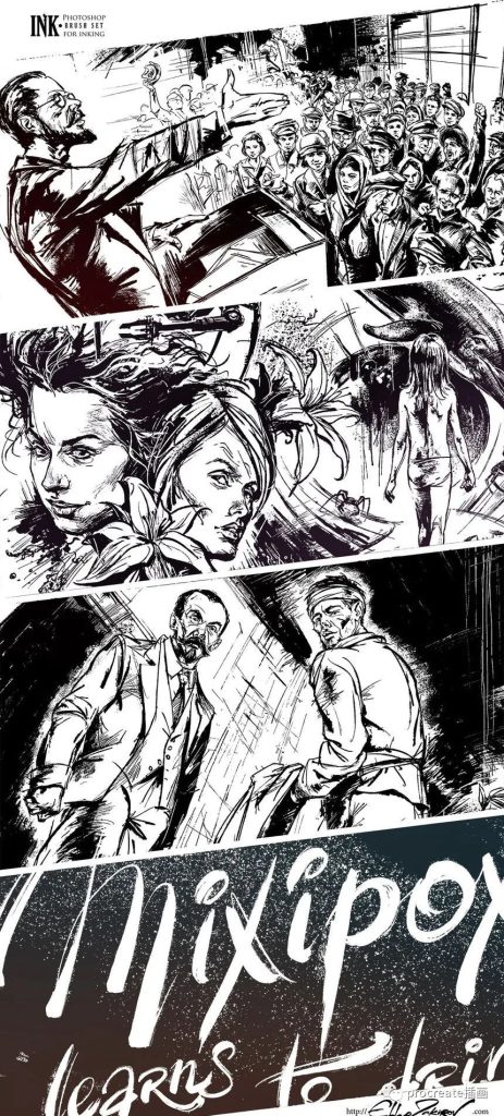 图片[4]-40个墨水效果的漫画插画设计Photoshop笔刷【0521】-procreatechahua