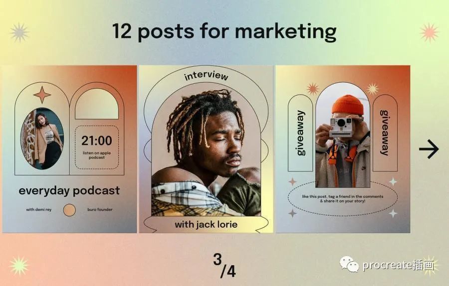 图片[4]-渐变色背景的几何图形元素banner横幅设计模板【0526】-procreatechahua