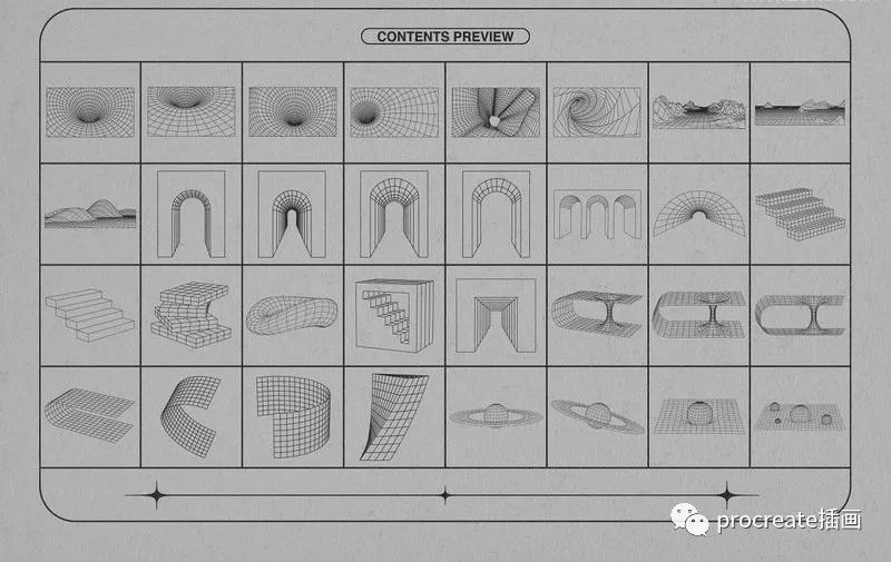 图片[4]-潮流酸性风格的抽象几何线框矢量形状素材包【0547】-procreatechahua