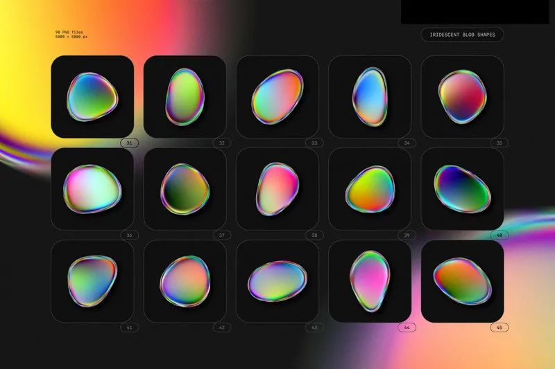 图片[4]-活力有机形态的液态彩虹色气泡水珠图形元素【0554】-procreatechahua