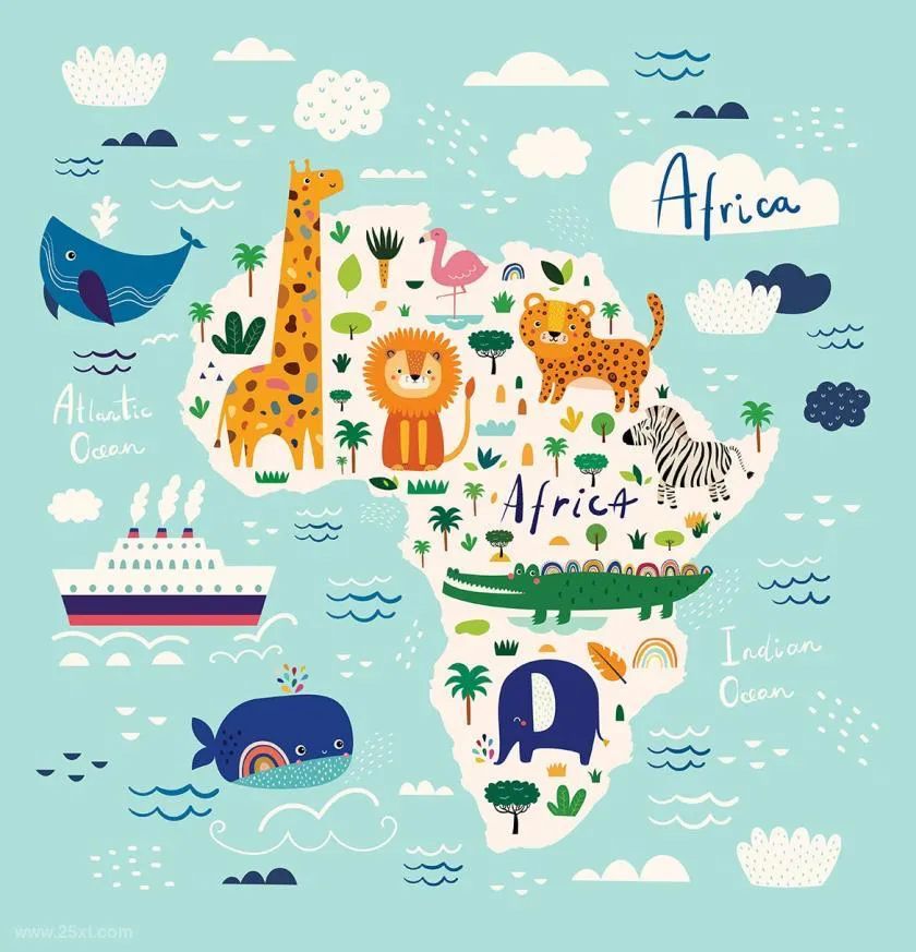 图片[4]-童趣可爱的儿童卡通风格非洲小动物矢量插画素材【0574】-procreatechahua