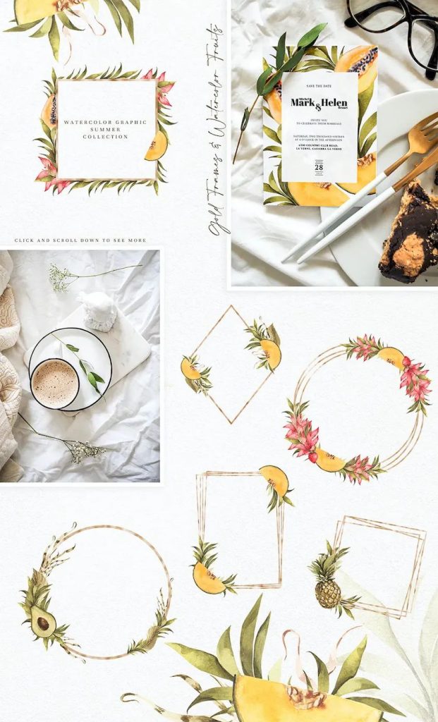 图片[4]-热带水果和树叶的PNG水彩插画素材【0610】-procreatechahua