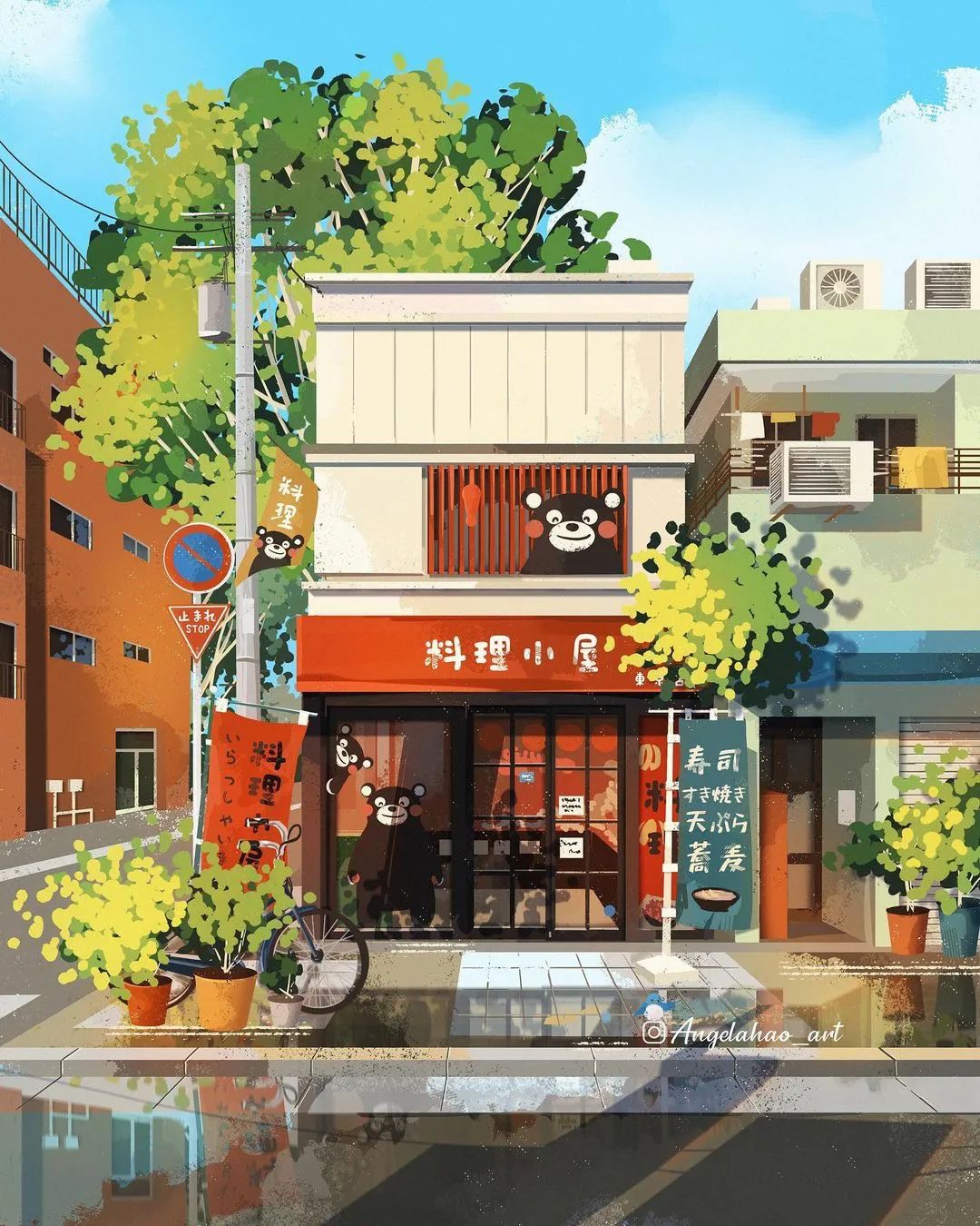 日式店铺街景插画临摹作品+绘画过程视频【0654】-procreatechahua