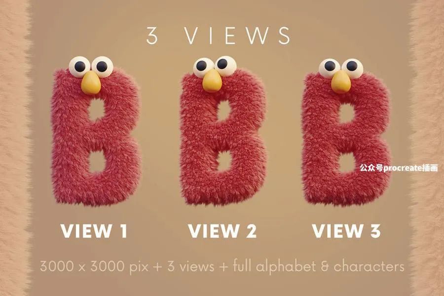 图片[4]-3D渲染毛绒质感可爱俏皮的卡通毛怪英文装饰字体【0717】-procreatechahua