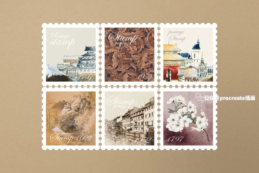 图片[4]-传统标准尺寸大小的方形邮票设计展示psd贴图样机模板【0769】-procreatechahua