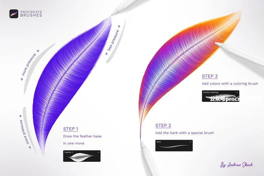 图片[4]-细腻逼真的梦幻羽毛形状Procreate图案笔刷【0771】-procreatechahua