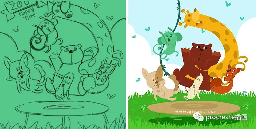 图片[6]-Q版欧美扁平风插画教程+Q版人物辅助线procreate笔刷【0132】-procreatechahua