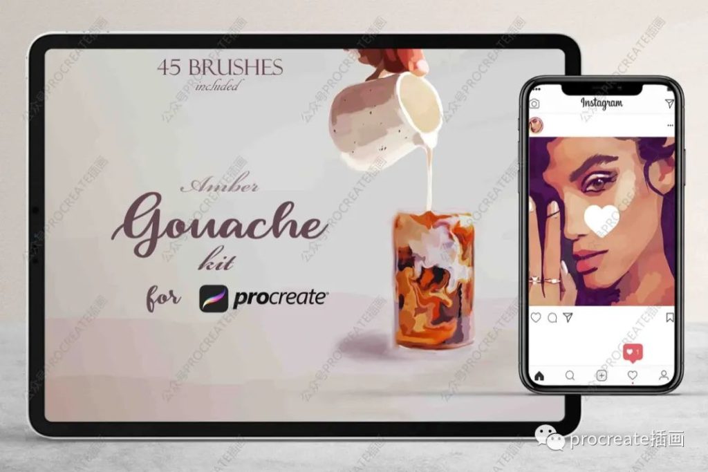 图片[1]-45款琥珀色水彩procreate笔刷【0378】-procreatechahua