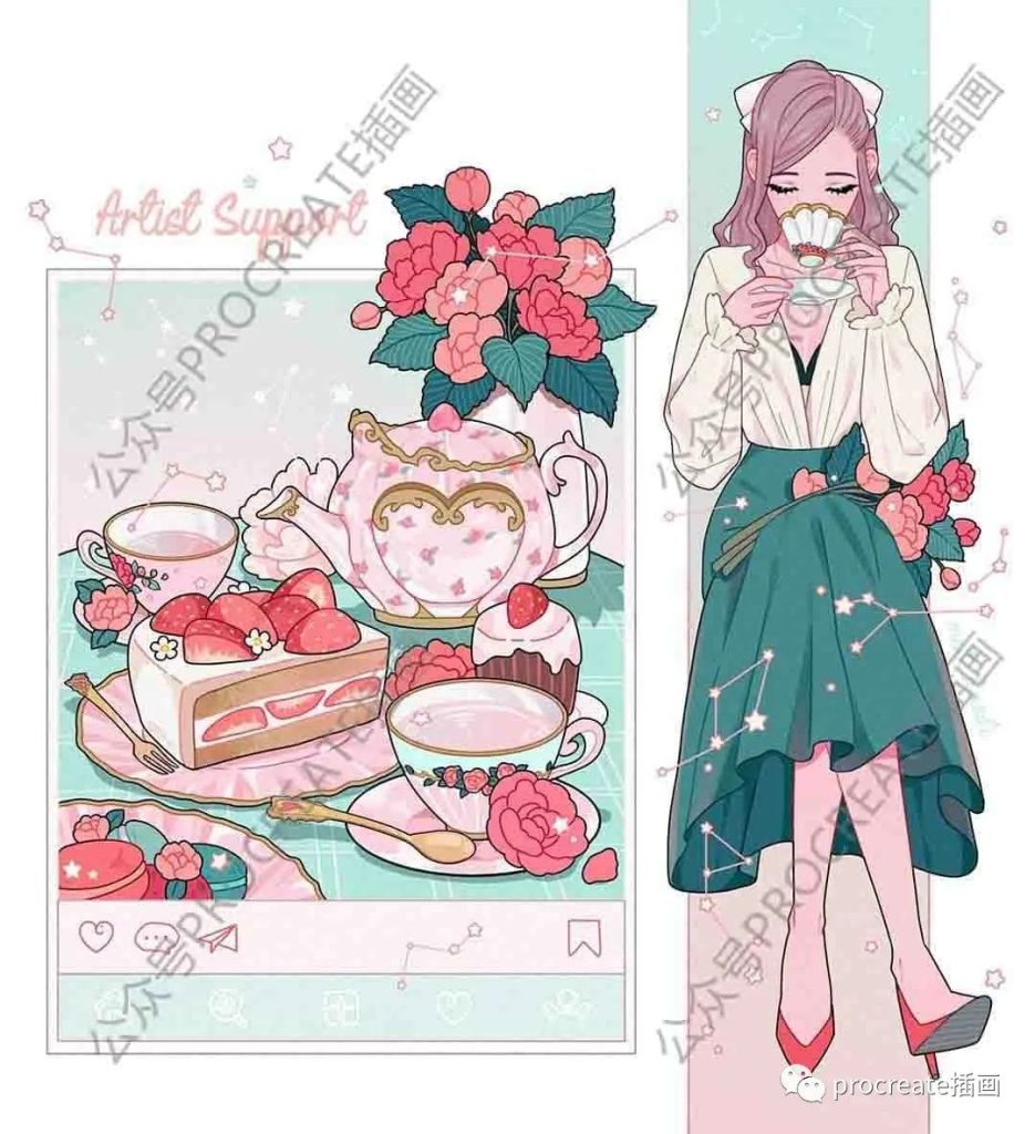 图片[1]-韩系少女穿搭插画70+张➕procreate色卡2套【0384】-procreatechahua