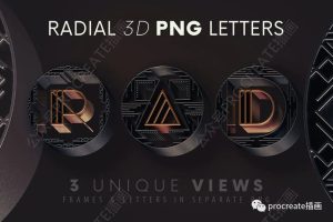 Artdeco风格的3D立体英文字体【0391】-procreatechahua
