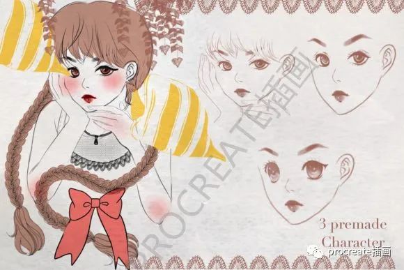 图片[3]-日式漫画风格的精致手绘肖像procreate笔刷【0394】-procreatechahua