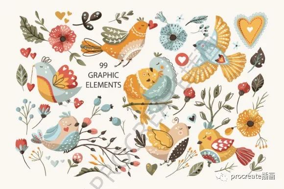 图片[1]-花&鸟元素春季花卉插画素材【0409】-procreatechahua