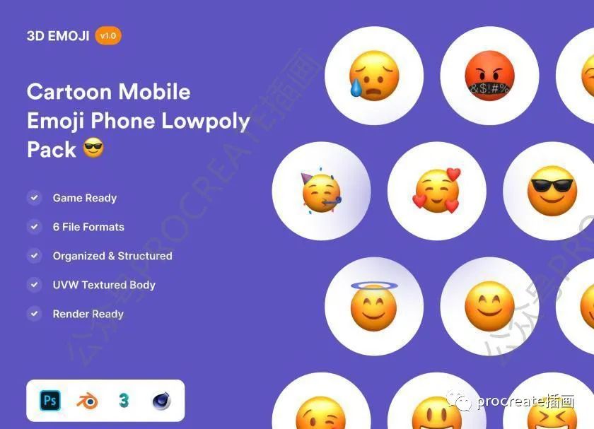 图片[1]-卡通风格的手机聊天emoji表情符号图标3D模型包【0420】-procreatechahua