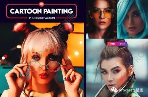 将人物照片处理成卡通数字绘画效果的PS动作插件【0432】-procreatechahua