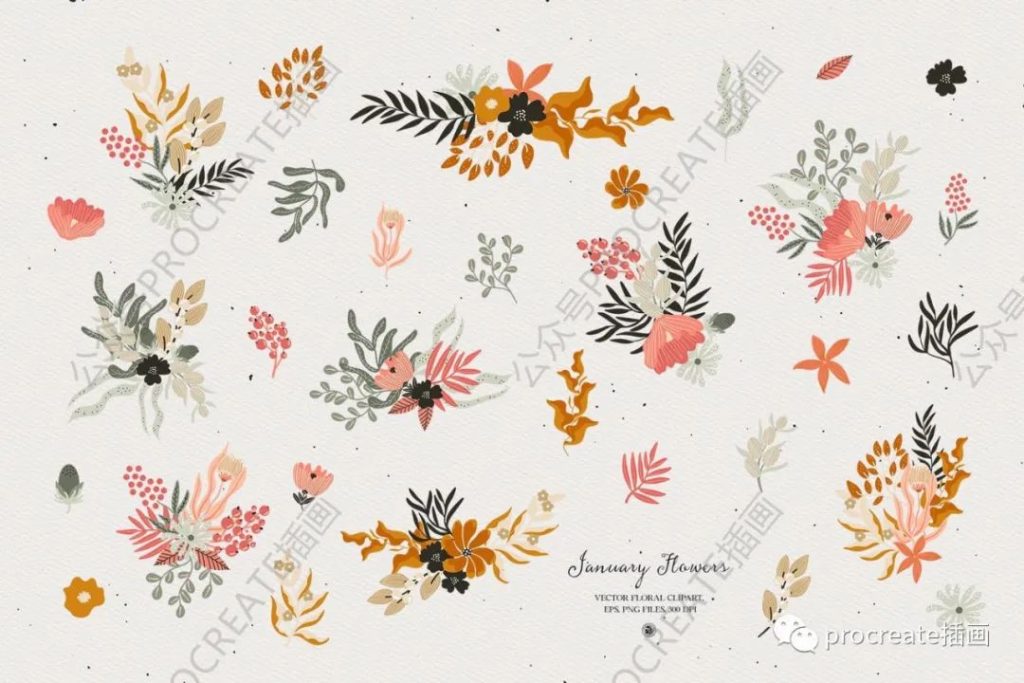 图片[5]-简约清新优雅的花朵花卉植物矢量插画集合【0401】-procreatechahua