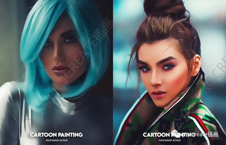 图片[5]-将人物照片处理成卡通数字绘画效果的PS动作插件【0432】-procreatechahua