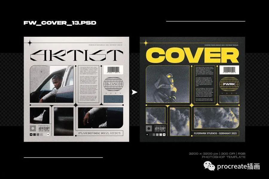图片[5]-大胆艺术风格的音乐唱片专辑封面设计模板【0531】-procreatechahua