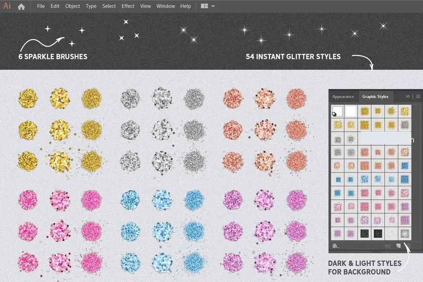 图片[5]-54+款闪粉闪光效果的Adobe Illustrator矢量笔刷【0600】-procreatechahua