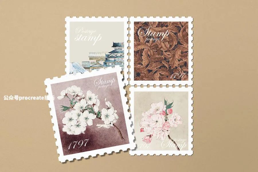 图片[5]-传统标准尺寸大小的方形邮票设计展示psd贴图样机模板【0769】-procreatechahua