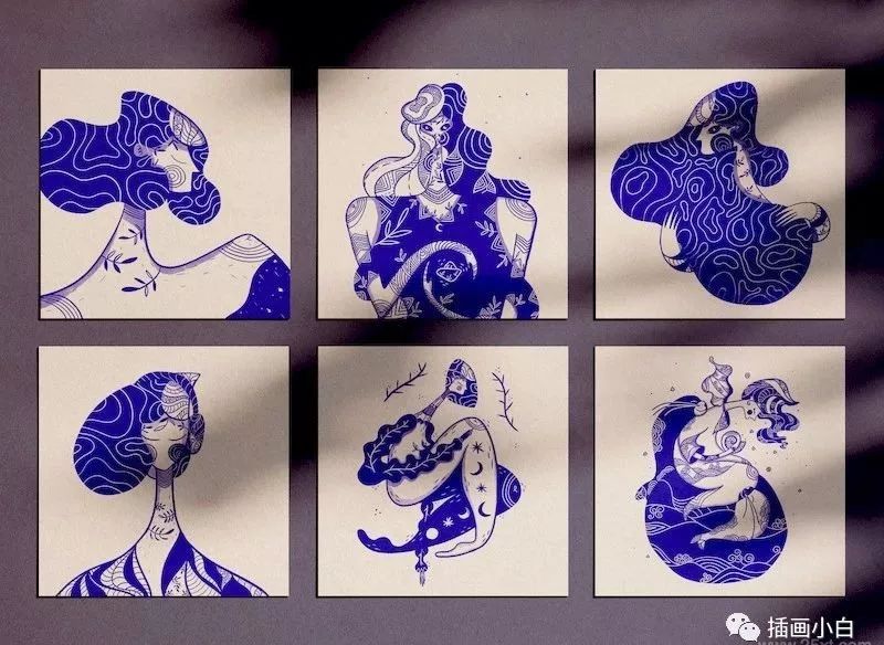图片[5]-蓝色夸张的手绘女性人物插画素材分享【0069】-procreatechahua