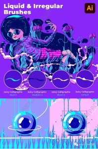 不规则液体线条和发光星云纹理的ai笔刷【0454】-procreatechahua