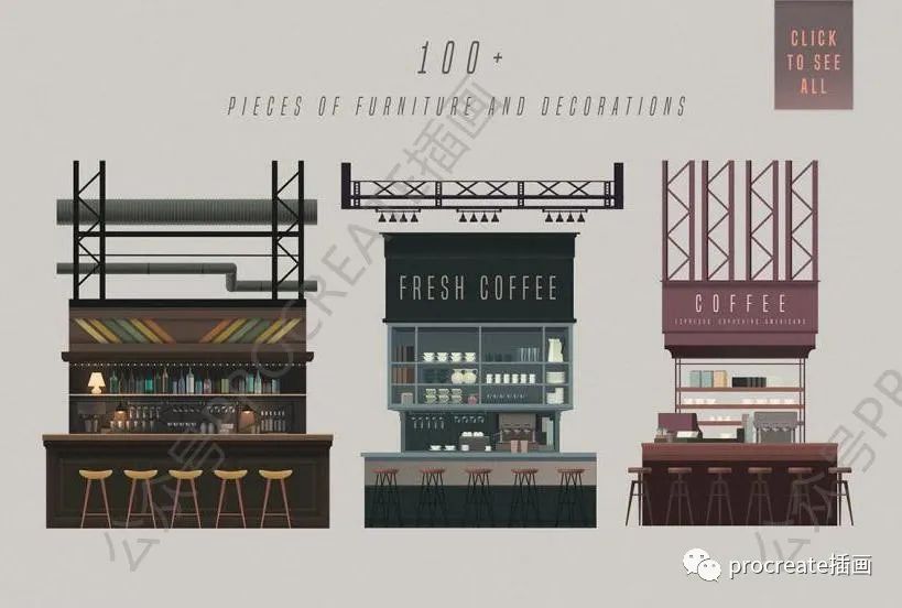 图片[1]-室内场景家具布置的矢量插画元素素材【0483】-procreatechahua