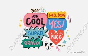 手绘涂鸦风格的富有想象力的彩色矢量插画素材【0492】-procreatechahua