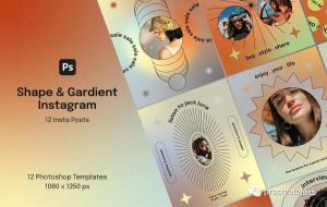 渐变色背景的几何图形元素banner横幅设计模板【0526】-procreatechahua