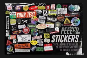 复古蒸汽波艺术风格的贴纸元素素材包【0544】-procreatechahua