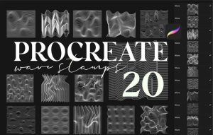 立体抽象扭曲波浪线条纹理图案Procreate笔刷【0550】-procreatechahua