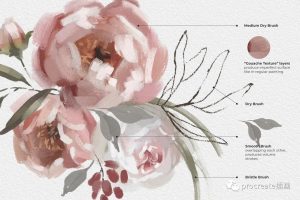 水彩油画厚涂procreate笔刷包+一张油画布纸张纹理procreate文件+使用视频【0279】-procreatechahua