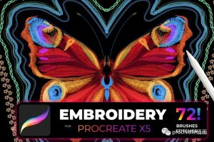 72款复古刺绣效果Procreate笔刷套装【0383】-procreatechahua