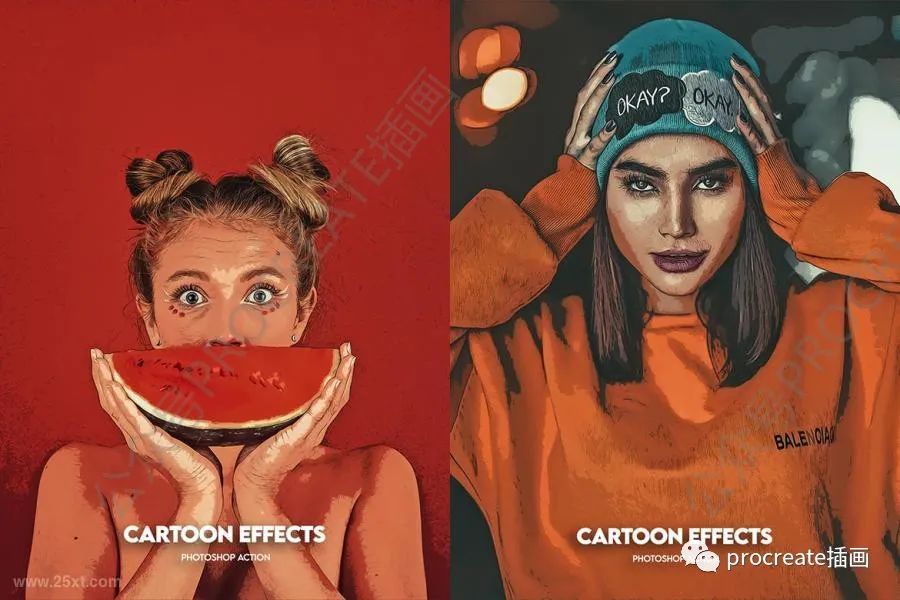 图片[6]-将人物照片处理成卡通数字绘画效果的PS动作插件【0432】-procreatechahua