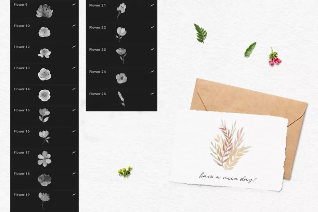 图片[6]-244款Procreate手绘水彩花卉树叶效果笔刷，适合做手帐【0032】-procreatechahua