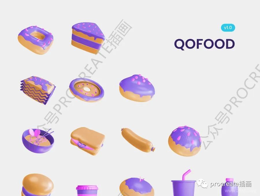 图片[6]-卡通趣味的甜点食物饮料主题的3D立体图标素材【0460】-procreatechahua
