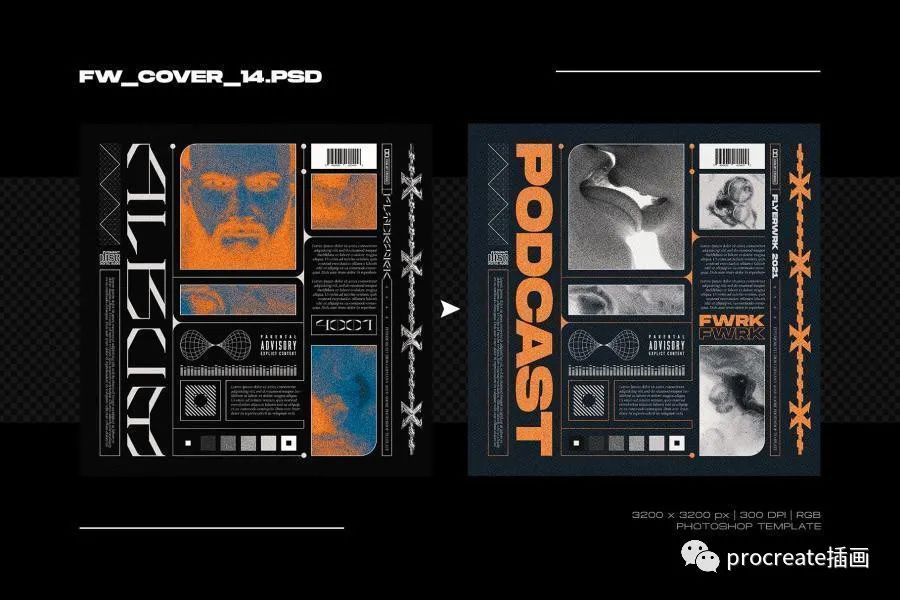 图片[6]-大胆艺术风格的音乐唱片专辑封面设计模板【0531】-procreatechahua