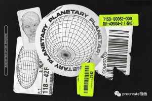 潮流酸性风格的抽象几何线框矢量形状素材包【0547】-procreatechahua