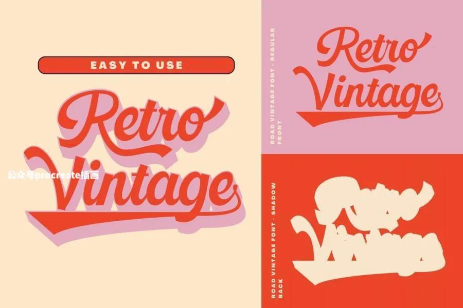 图片[6]-70年代怀旧复古风格的手写立体英文海报字体【0750】-procreatechahua