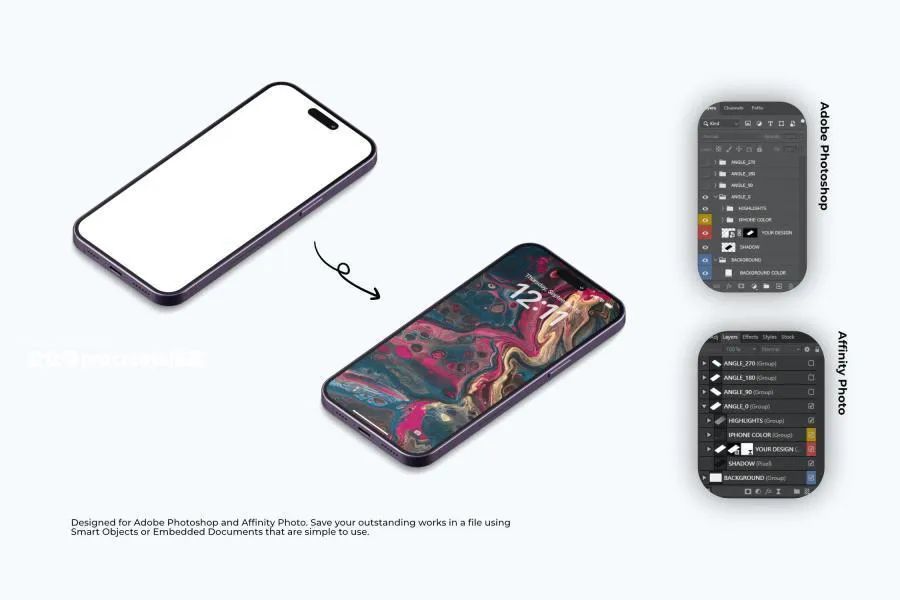 图片[6]-iPhone 14 Pro Max等距视角手机模型展示的psd贴图样机模板【0804】-procreatechahua