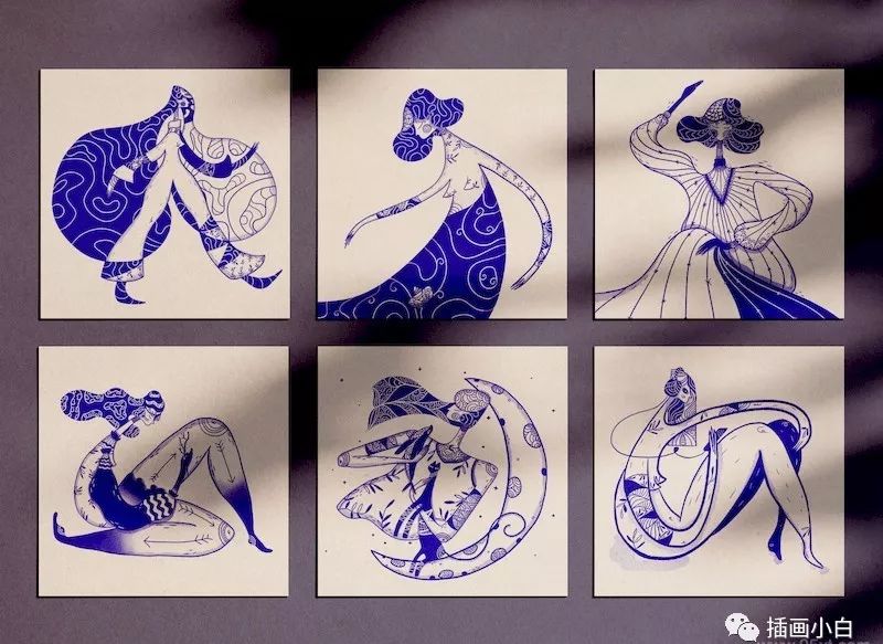 图片[6]-蓝色夸张的手绘女性人物插画素材分享【0069】-procreatechahua