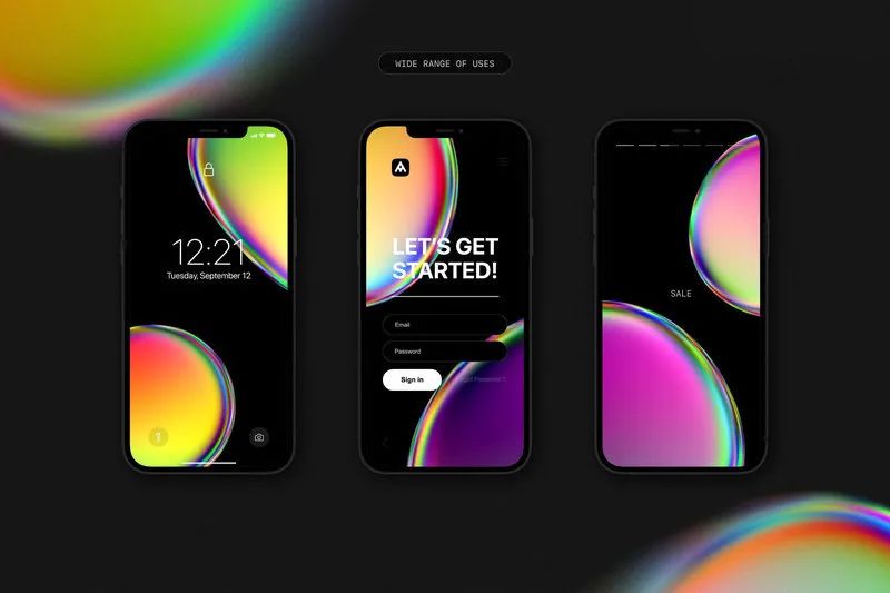 图片[1]-活力有机形态的液态彩虹色气泡水珠图形元素【0554】-procreatechahua